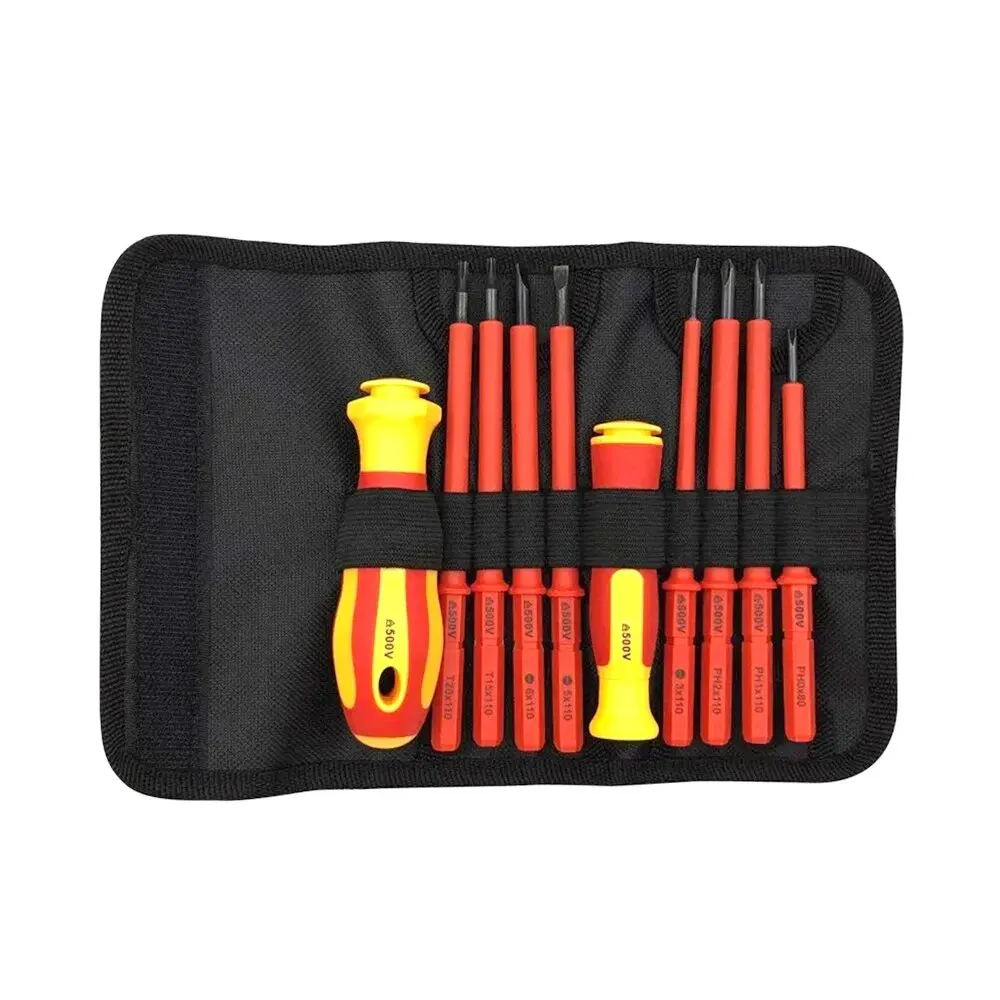 10PCS Insulated Screwdriver with an Interchangeable Head Plum סט מברגים מקצועי אדום צהוב
